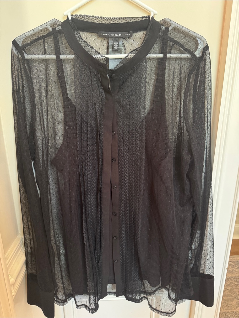 White House Black Market Black Sheer Textured Button-Up Shirt